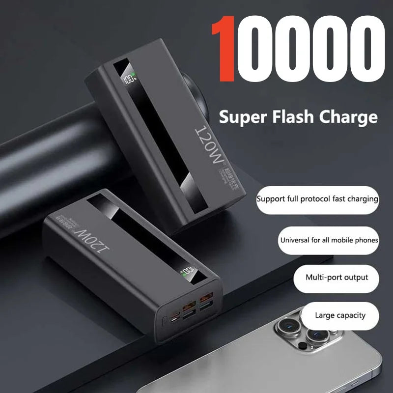 6IN1 100000mAh 120W Fast Charging Large-capacity Power Bank Digital Display Mobile Power Bank for Xiaomi Huawei iPhone 17Promax