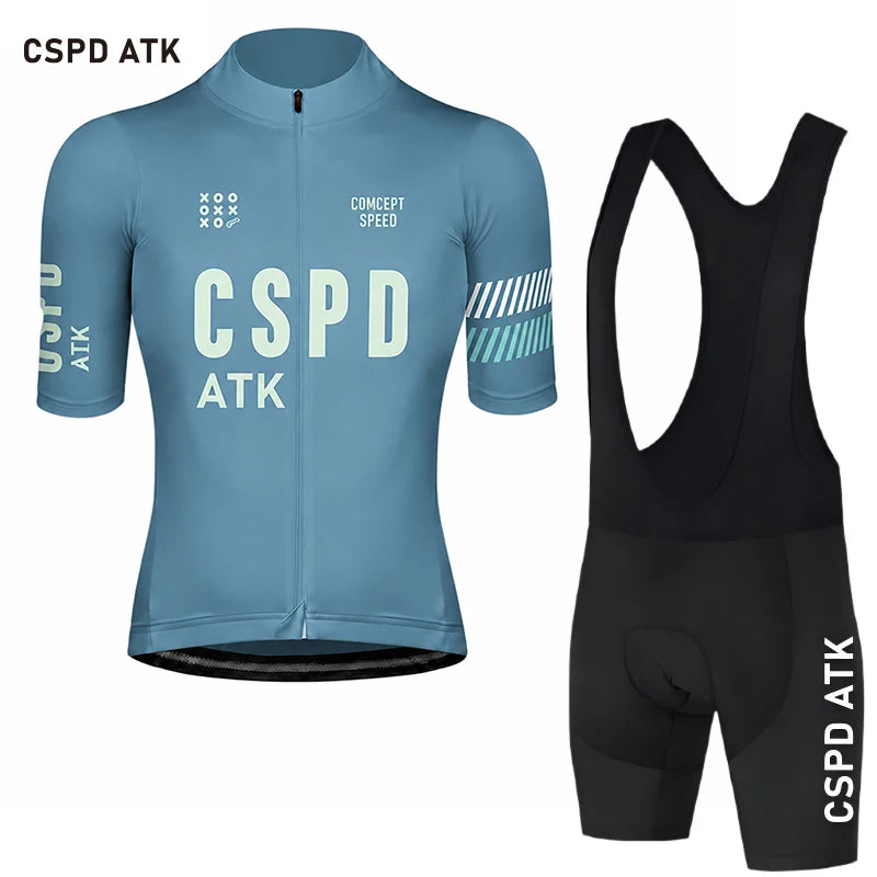 CSPD ATK men's cycling sportswear set summer lightweight cycling jersey sponge cushion cycling bib MTB cycling suit