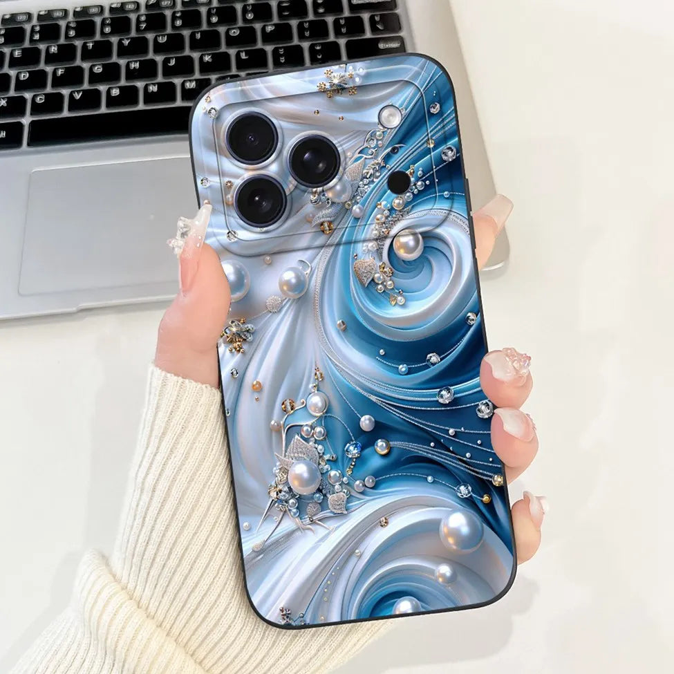 For iPhone 17 Pro Case Silicone Luxury Flowers Cute Kawaii Funny Painted Cover For iP 17 Pro Phone Case A3256 A3522 A3523 A3524