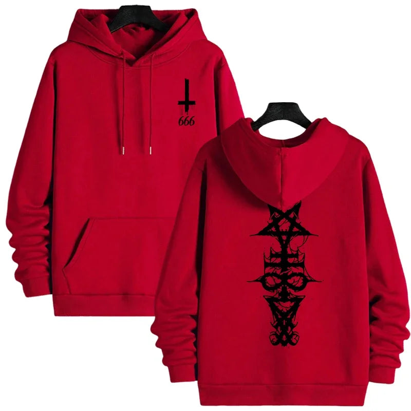 Mens Gothic Hoodie Satanic Symbol Print Street Fashion Warm Pullover Unisex Oversized Sweatshirt Outerwear Autumn Winter Outwear