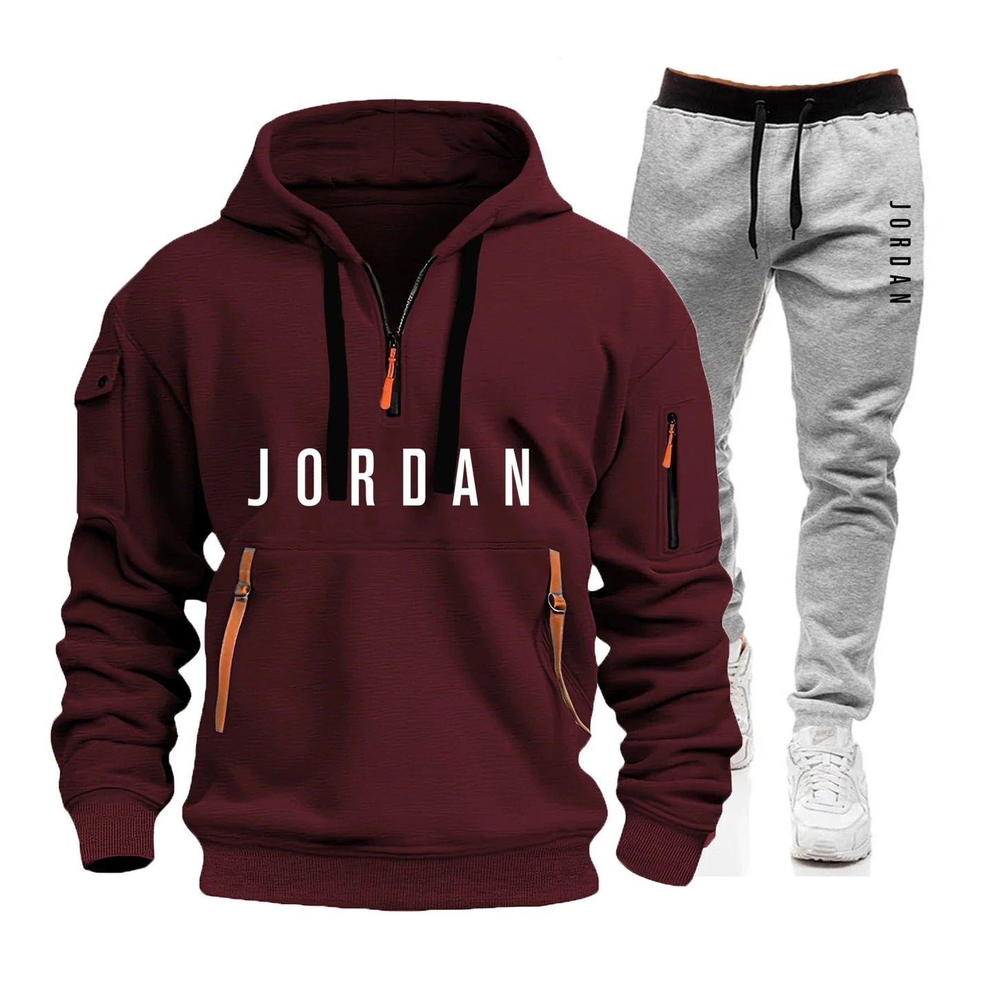 Autumn and winter men's sweatshirt set, fashionable and casual set, windproof thickened men's sportswear and pants 2-piece set