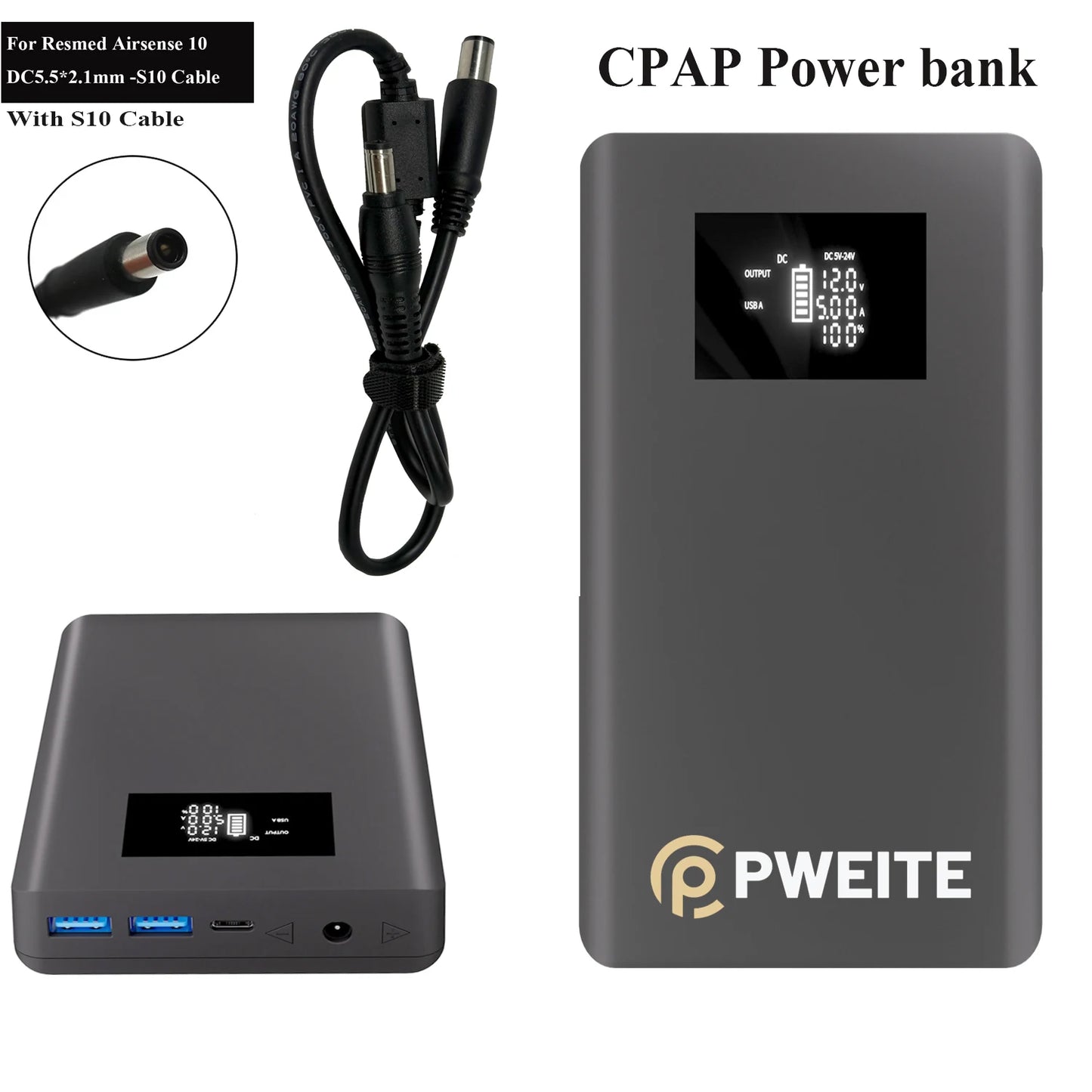 CPAP Battery Pack Power bank DC Output 12V 19V 24V 3.75A 2.5A Powerbank For Resmed S9 Airsense 10 Aircurve 10 11 S10 S11 Machine