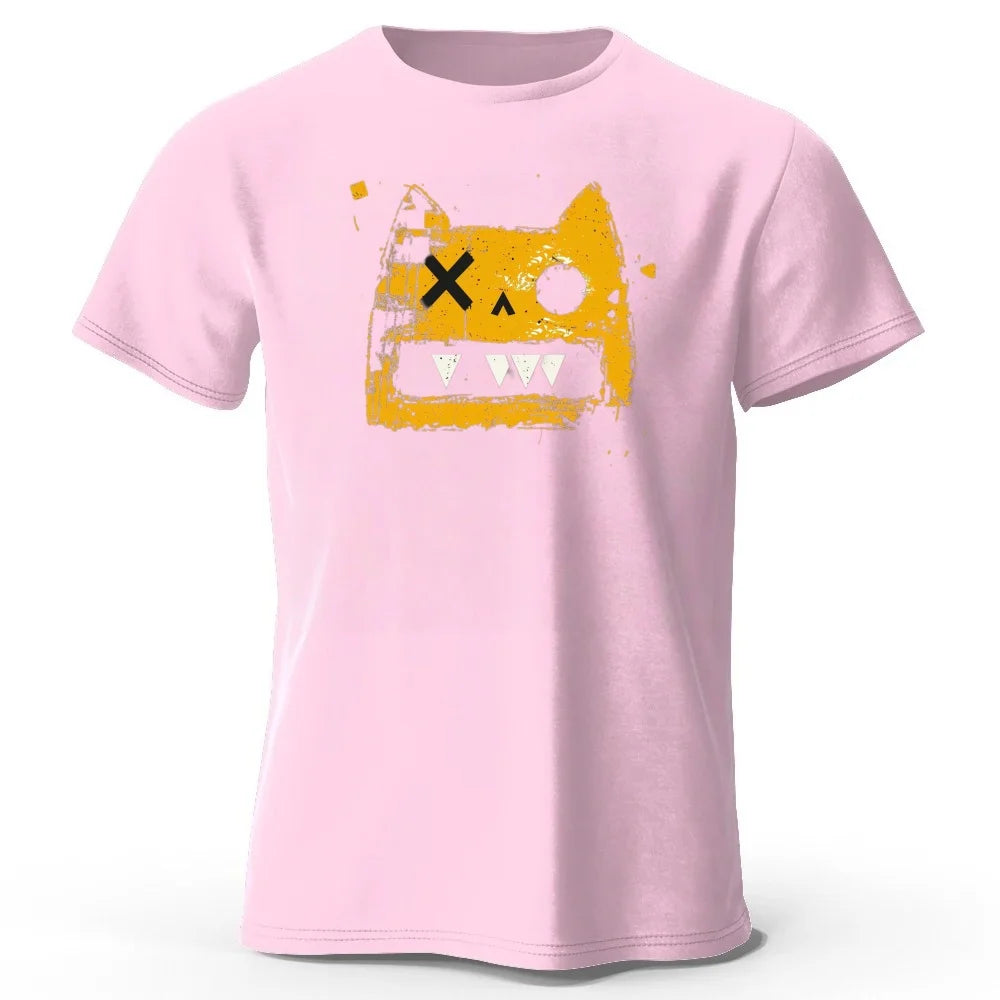 Creative Graffiti Style Cat High Quality Cotton Short Sleeve Daily Casual Men Loose Large Comfortable Breathable Sports T-shirt