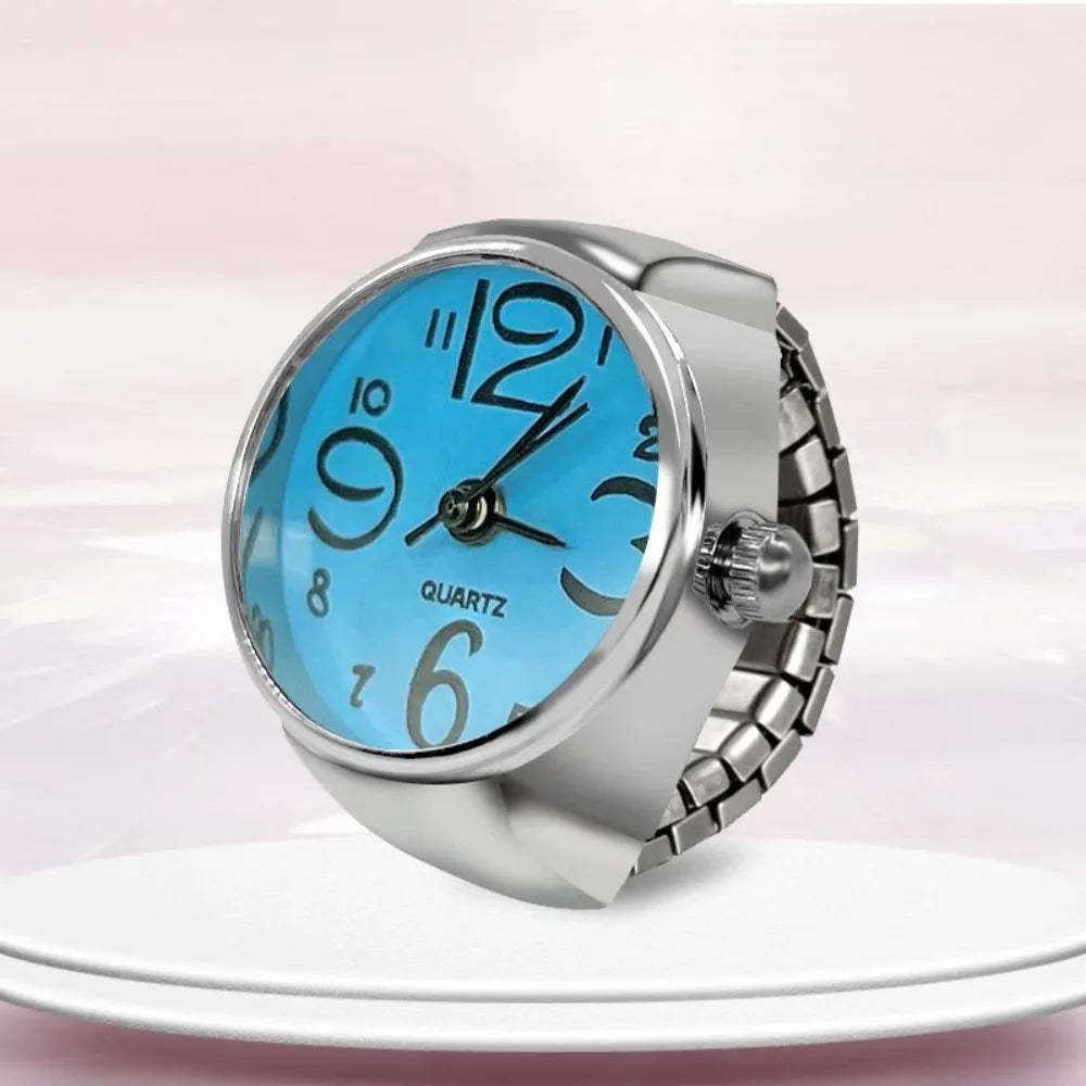 Mini Watch Rings Vintage Punk Elastic Strap Alloy Watches Women Men Couple Rings Jewelry Clock Roman Quartz Watch Rings