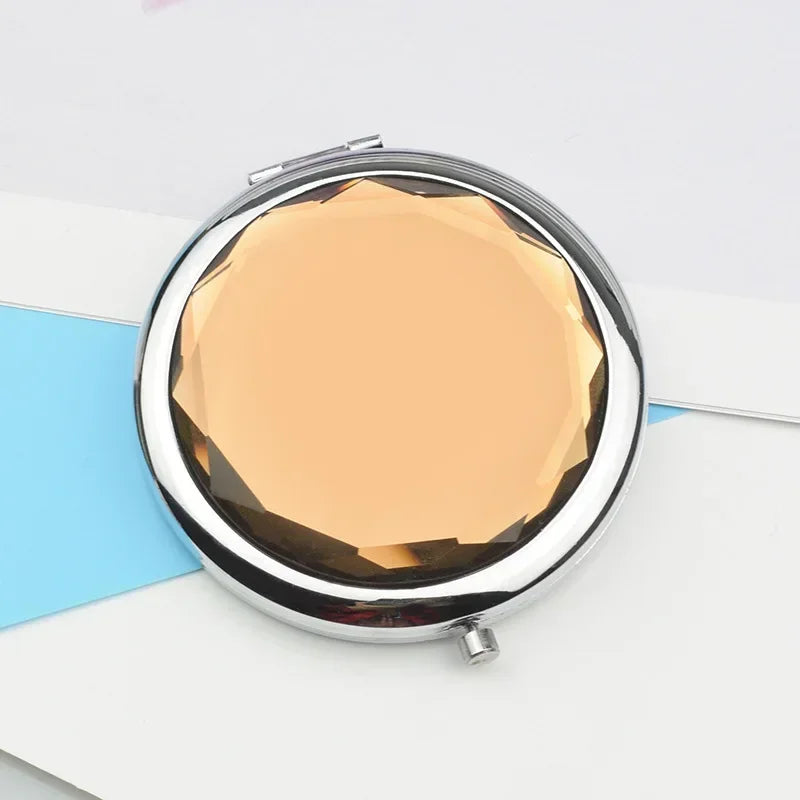 1Pc Folded Compact Mirrors Gold Silver Pocket Mirror Making Up for Personalized Gift Luxury Crystal Makeup Mirror Portable Round