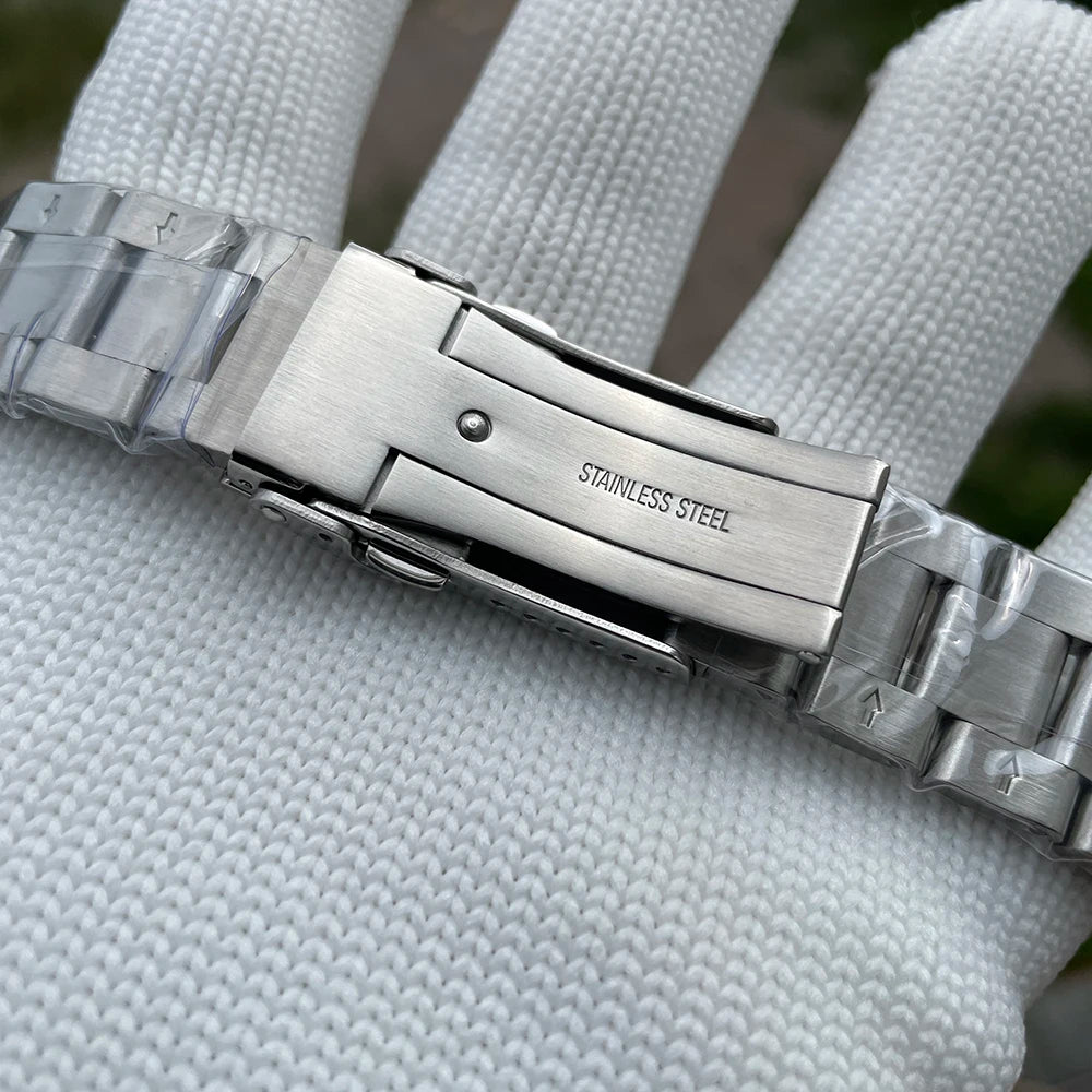 STEELDIVE Brand 20MM Stainless Steel Replacment Bracelet Signed Buckle Folding Clasp with Safety for Dive Watches