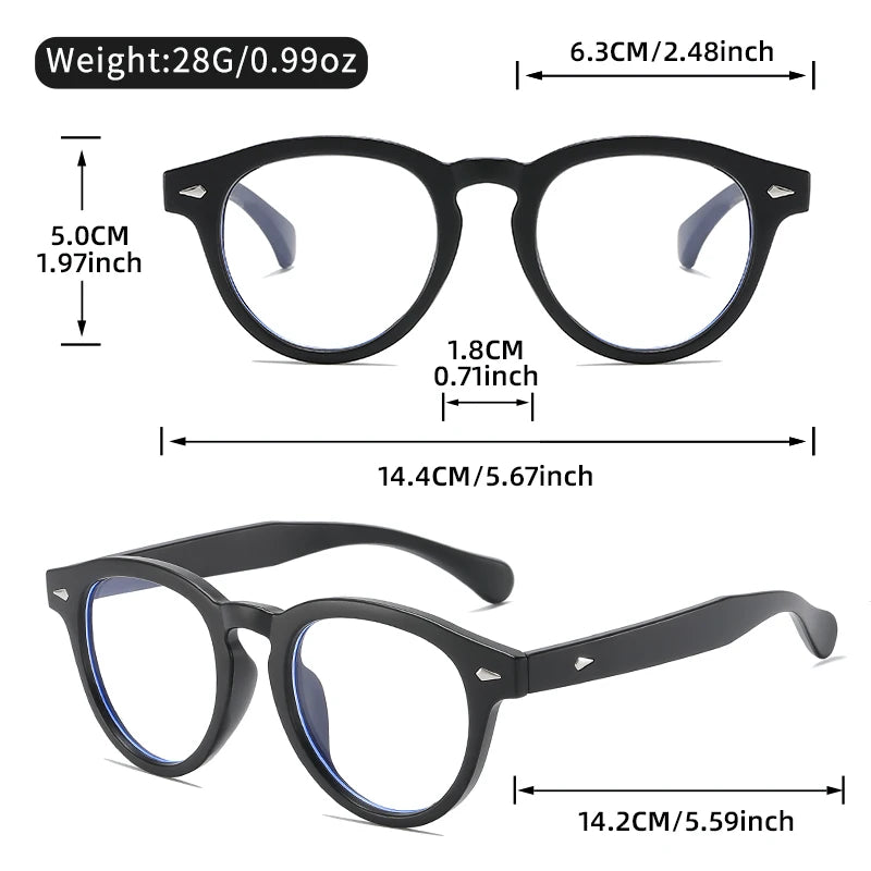 A high-end, retro Korean-style round frame anti-blue light flat glasses with a simple round frame and rice studs without makeup