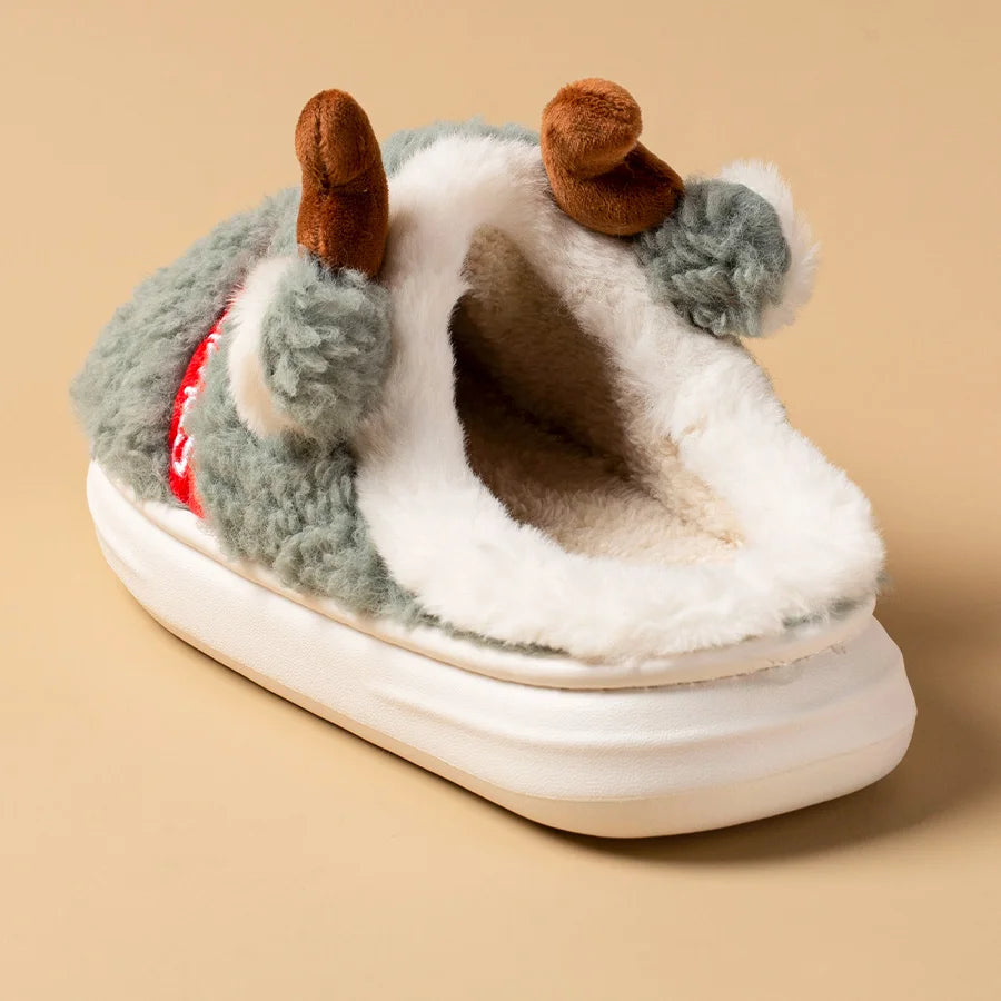 New 2025 Thick Sole Christmas Deer Slippers Women Men Indoor Warm Slipper Soft Plush Home Floor Lovers Winter Platform Shoes