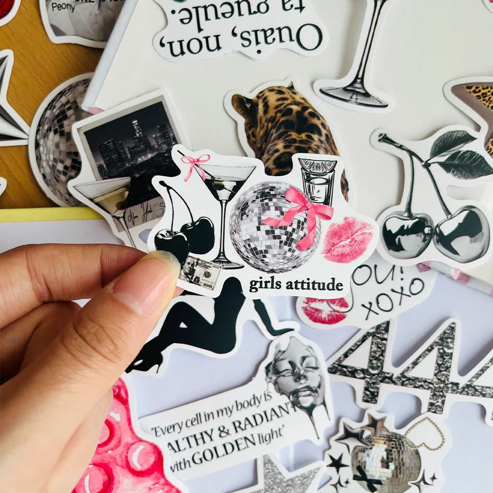 50/100Pcs Silver Lucky Girl Stickers Waterproof Cartoon Gift Decoration Scrapbook Laptop Luggage Water Cup Phone Case DIY Decal