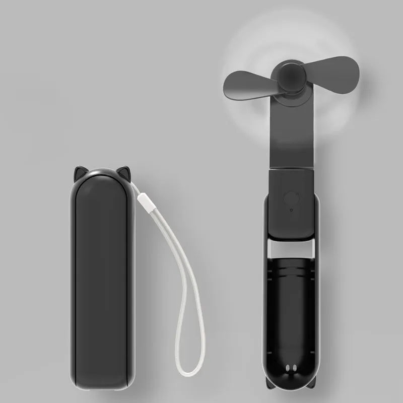 Portable Fan 2000mAh USB Rechargeable 3 Speed Mini Handheld Foldable Fan Hand Held Small Pocket Travel Fan with Handy Power Bank