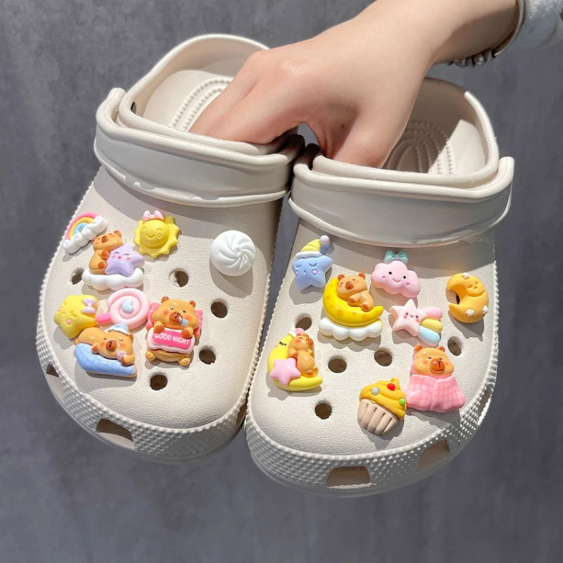 Yummy Food Theme Capybara Shoes Charms Set For Accessories Plastics Decorations Summer Sandals Detachable For Party Gifts