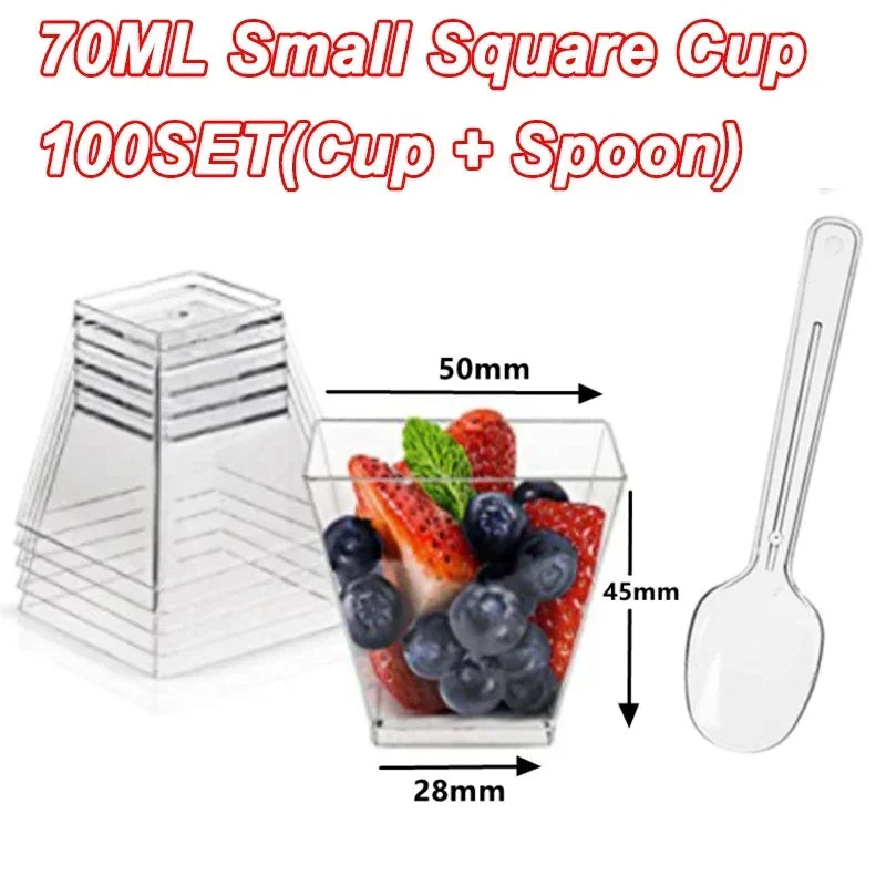 Mini Square Plastic Dessert Cups 40oz 20oz Clear Reusable Party Tableware for Mousse Pudding Yogurt Catering Events