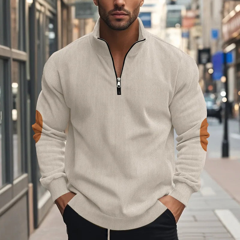 spring autumn new men's fleece sweatshirt stand-up collar half zipper pullover long sleeve sweatshirt corduroy trend men's tops