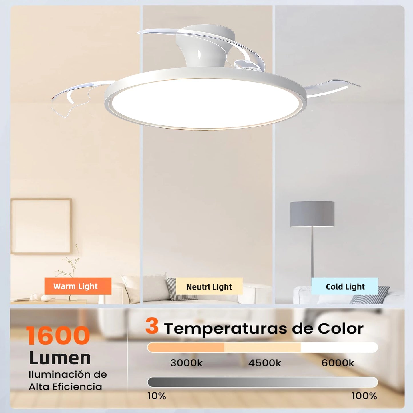 IRALAN Ceiling Lights with Fan Smart Retractable Fan Blade Home Electric Fan Dimmable with Remote Control Led Living Room Light