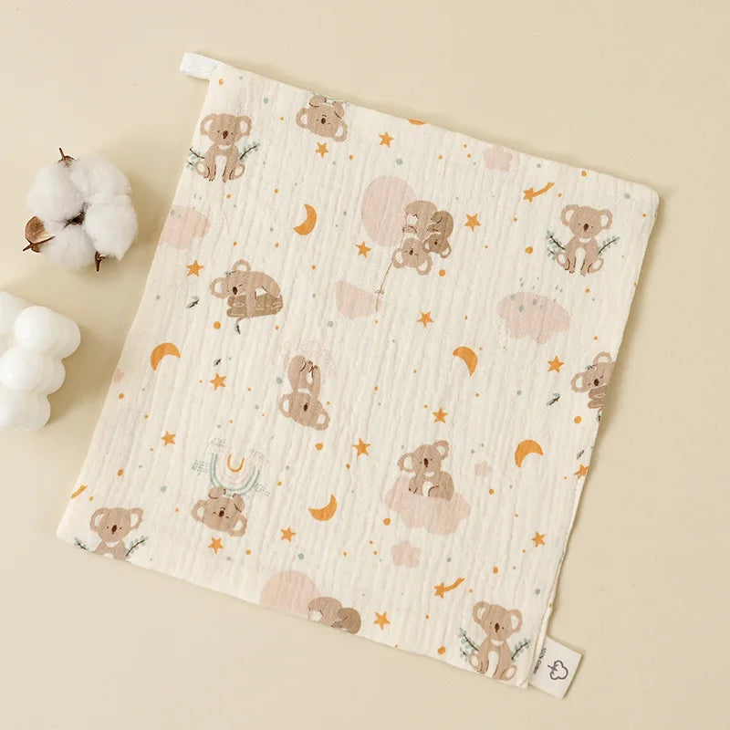 4pcs New Baby Washcloth Newborn Burp Cloth Square Towels Cute Koala Bear Pure Cotton Soft Absorbent Gauze Cotton Baby Towels
