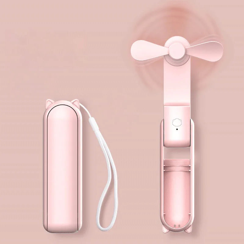 Portable Fan 2000mAh USB Rechargeable 3 Speed Mini Handheld Foldable Fan Hand Held Small Pocket Travel Fan with Handy Power Bank
