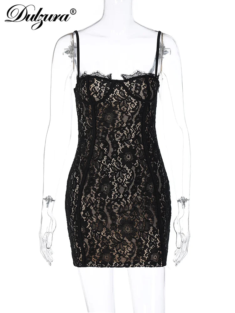 Dulzura 2024 Summer Women Lace Strap Mini Dress Bodycon Sexy Streetwear Party Club Outfits Drop Shipping Clothes Y2K Outfits