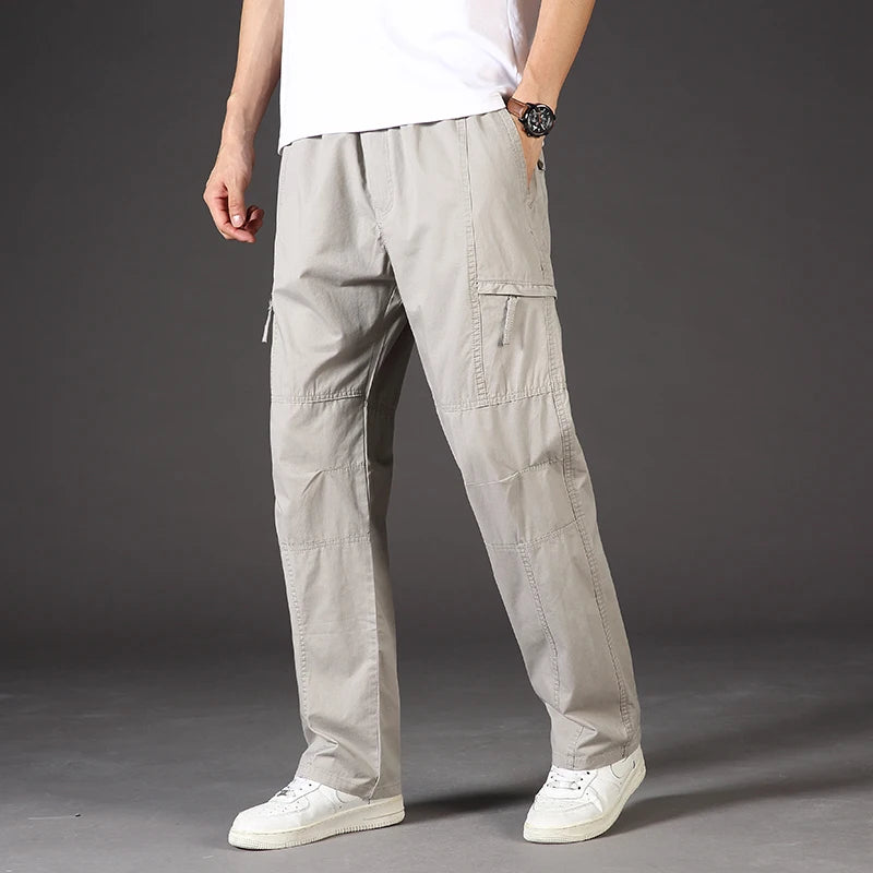 Men's Overalls Cotton Cargo Pants Casual Sports Sweatpants Stretch Waist Work Utility Dungarees Black Gym Jogger Trousers