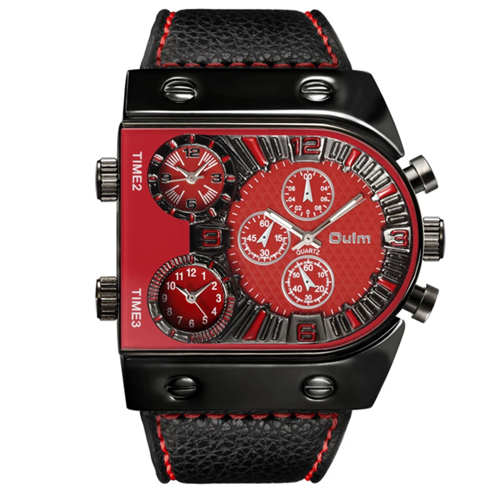Men's Watches Mens Quartz Casual Leather Strap Wristwatch Sports Man Multi-Time Zone Military Male Watch Clock Relogios