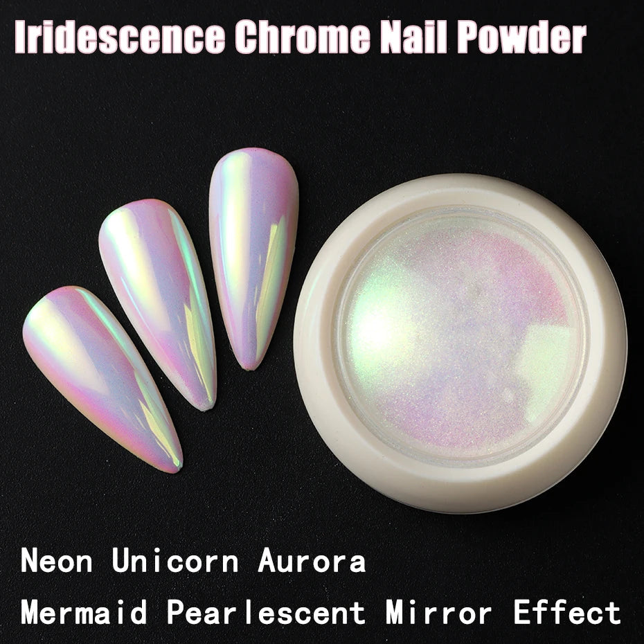Unicorn Chrome Nail Powder Aurora Mirror Pink Iridescence Nail Art Powder Pigment Neon Mermaid Pearl Glitter Makeup Decorations