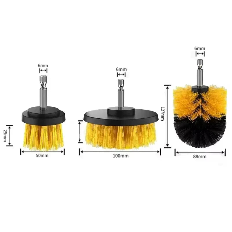 UNTIOR 3Pcs/Set Electric Scrubber Brush Drill Brush Kit Plastic Round Cleaning For Carpet Glass Car Tires Nylon Brushes