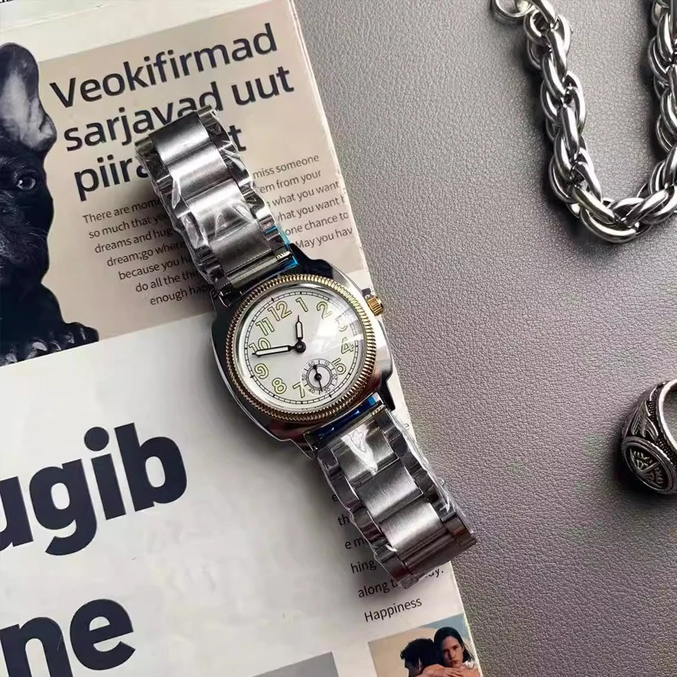 Simple Watch Stainless Steel Strap Handmade Distressed Vintage Style Waterproof Quartz Square Men's and Women's Watches
