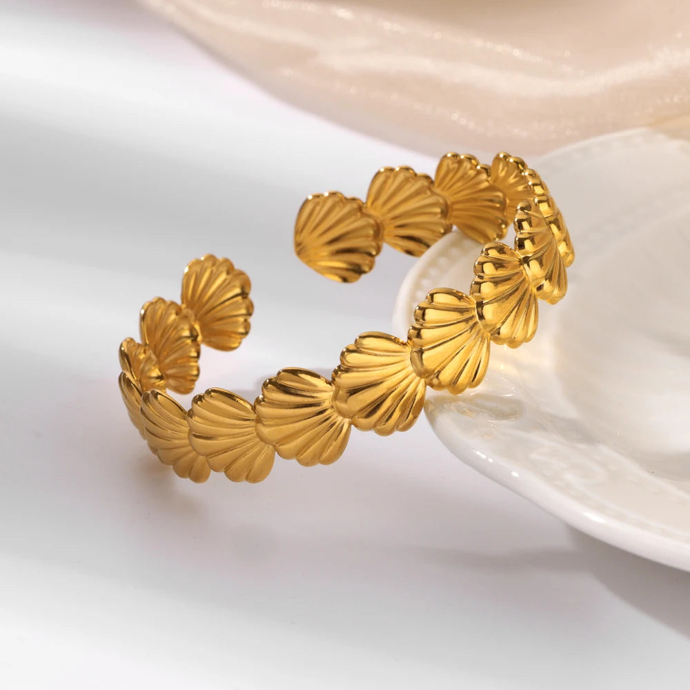 316L Stainless Steel Shell Starfish Bangles for Women Fashion Gold Silver Color Cuff Bangle Bracelet Femme Aesthetic Jewelry