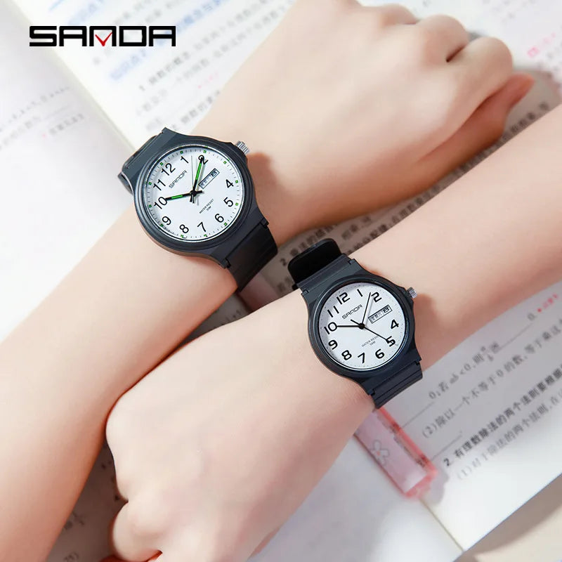 SANDA 9072 Fashion Students Quartz Watch New Design Soft TPU Strap Water Resistant Outdoor Sports Wrist Watches for Man
