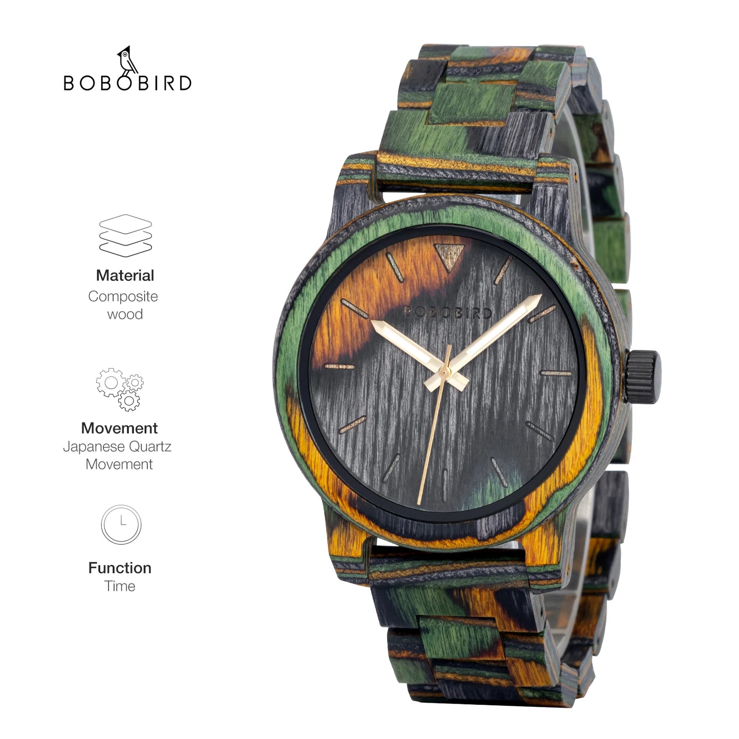 BOBOBIRD Wooden Watch Men's Wristwatch Japanese Quartz Movement Crazy Horse Leather Fashion Casual Engraved Watches Custom Gift