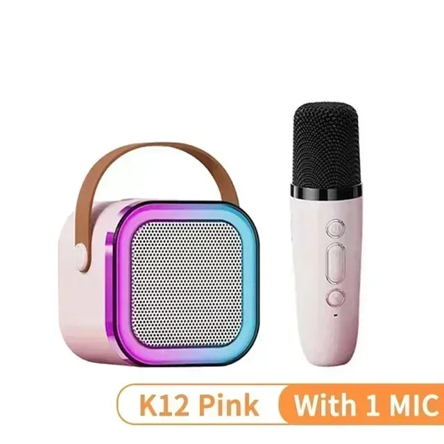 Portable Bluetooth K12 Machine Speaker With 1-2 Wireless Microphones HiFi Singing Family Loudspeaker Children's Gift