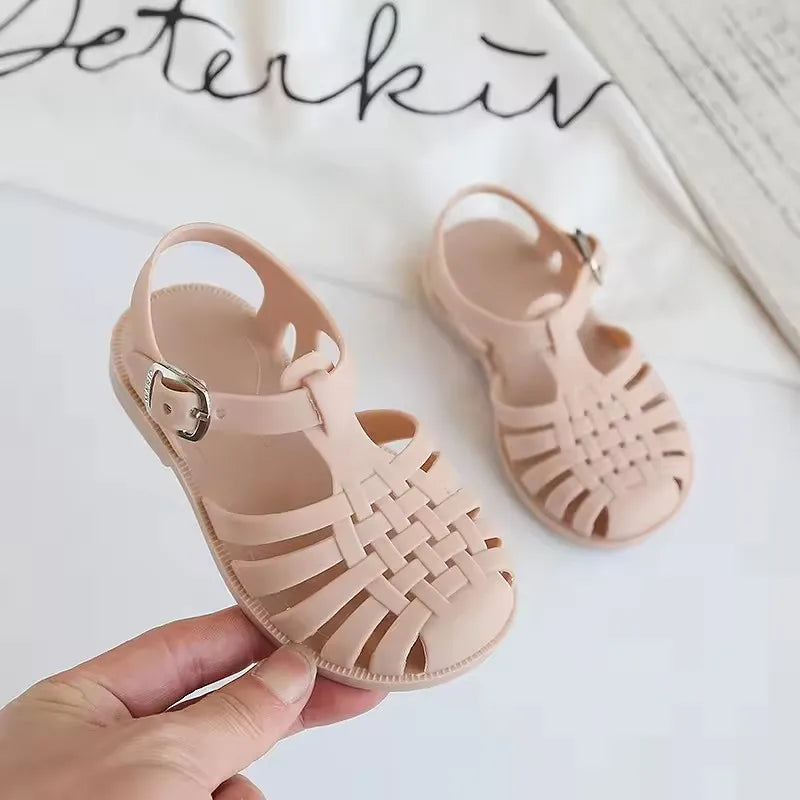 Girl Flip-flops Beach Shoes for Sea Summer Girls Gladiator Sandals Soft Non-slip Princess Jelly Shoes Flat Retro Roman