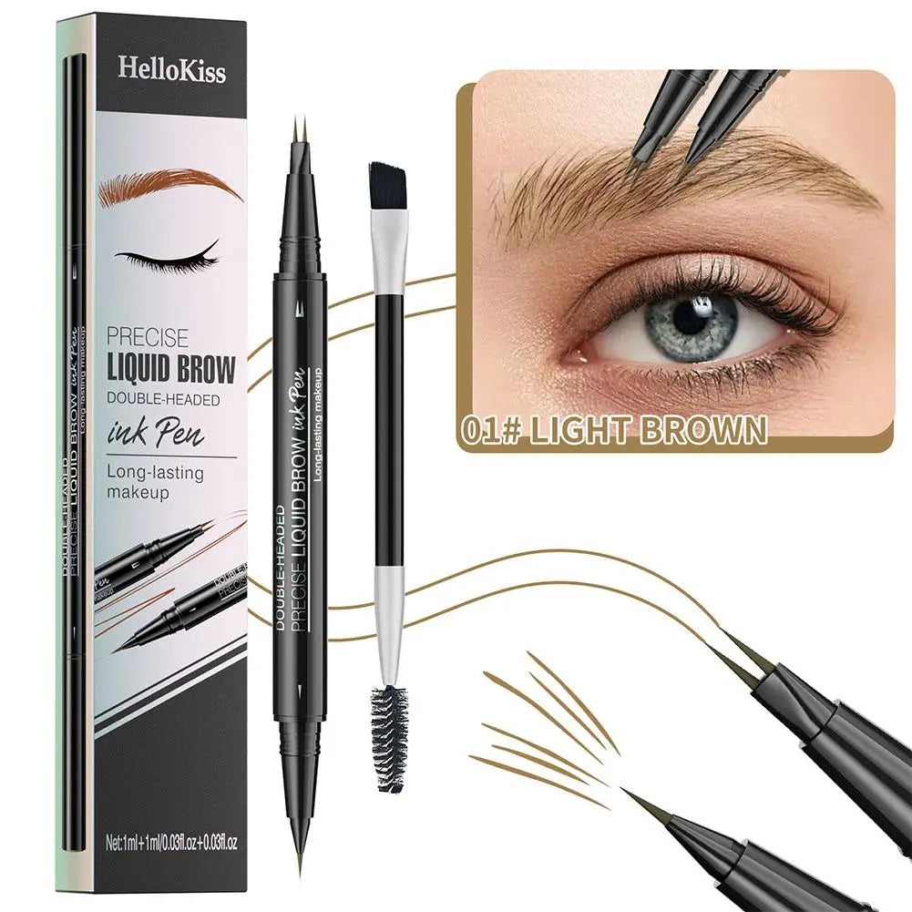 Two-pronged Eyebrow Pencil Waterproof Two-in-one Liquid Eyebrow Pencil Curved Eyebrow Pen With Fork And Precise Brush Tip Makeup