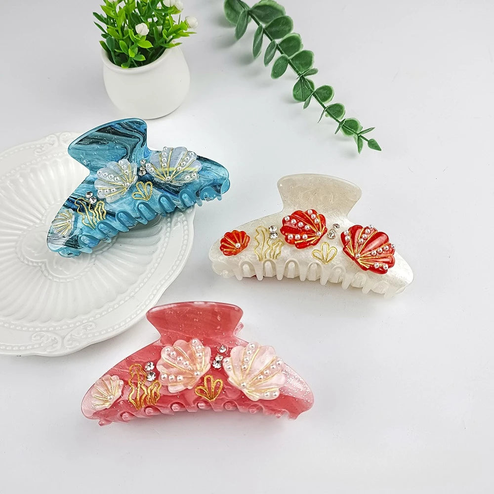 NEW 10.5CM Large Pearl Shell Hair Claw Ocean Series Acrylic Claw Clips Summer Trendy Hair Clips for Women Girls Hair Accessories