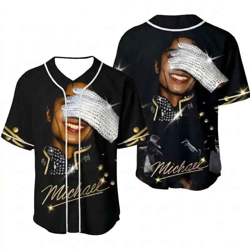 New Summer Men's MJ Michael Jackson Printed Baseball Jersey Neutral O-Neck Short Sleeve Women's Fashion Hip Hop T-shirt Fan Gift