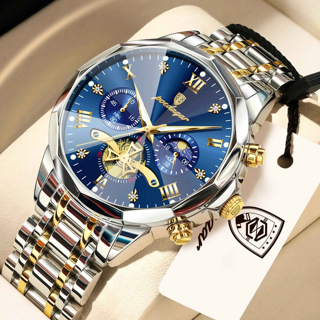 POEDAGAR Top Original Men Clock Waterproof Luminous Chronograph Man Wristwatch Stainless Steel Luxury Quartz Men's Watches Reloj