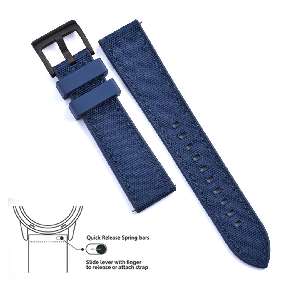 High Quality FKM Canvas Watch Strap 20mm 22mm Hybrid Fluoro Rubber Nylon Watchbands Quick Release For Each Brand Diving Watches