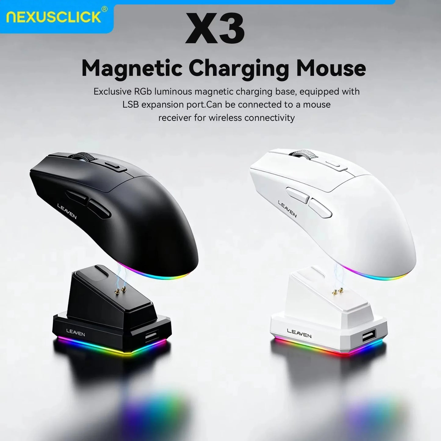 NexusClick Dual Mode Wireless Gaming Mouse,Lightweight RGB Backlit Magnetic Charging Dock DPI Adjustable Ergonomic for Laptop PC