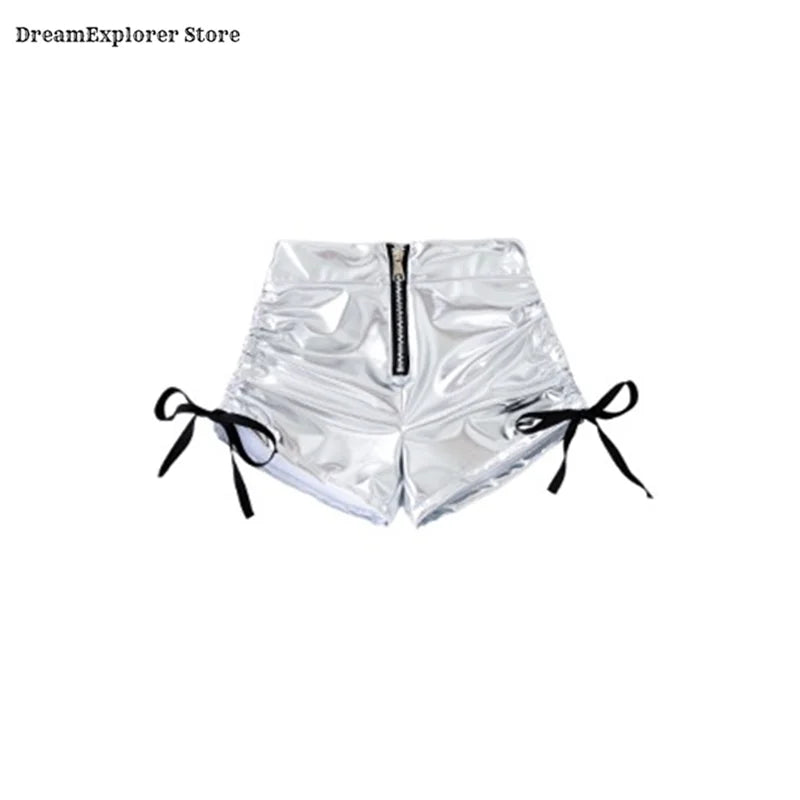 Girls Hip Hop Shiny Crop Top Silver Cargo Pants Kids K-pop Jazz Stree Dance Clothes Sets Children Streetwear Girl Group Costume