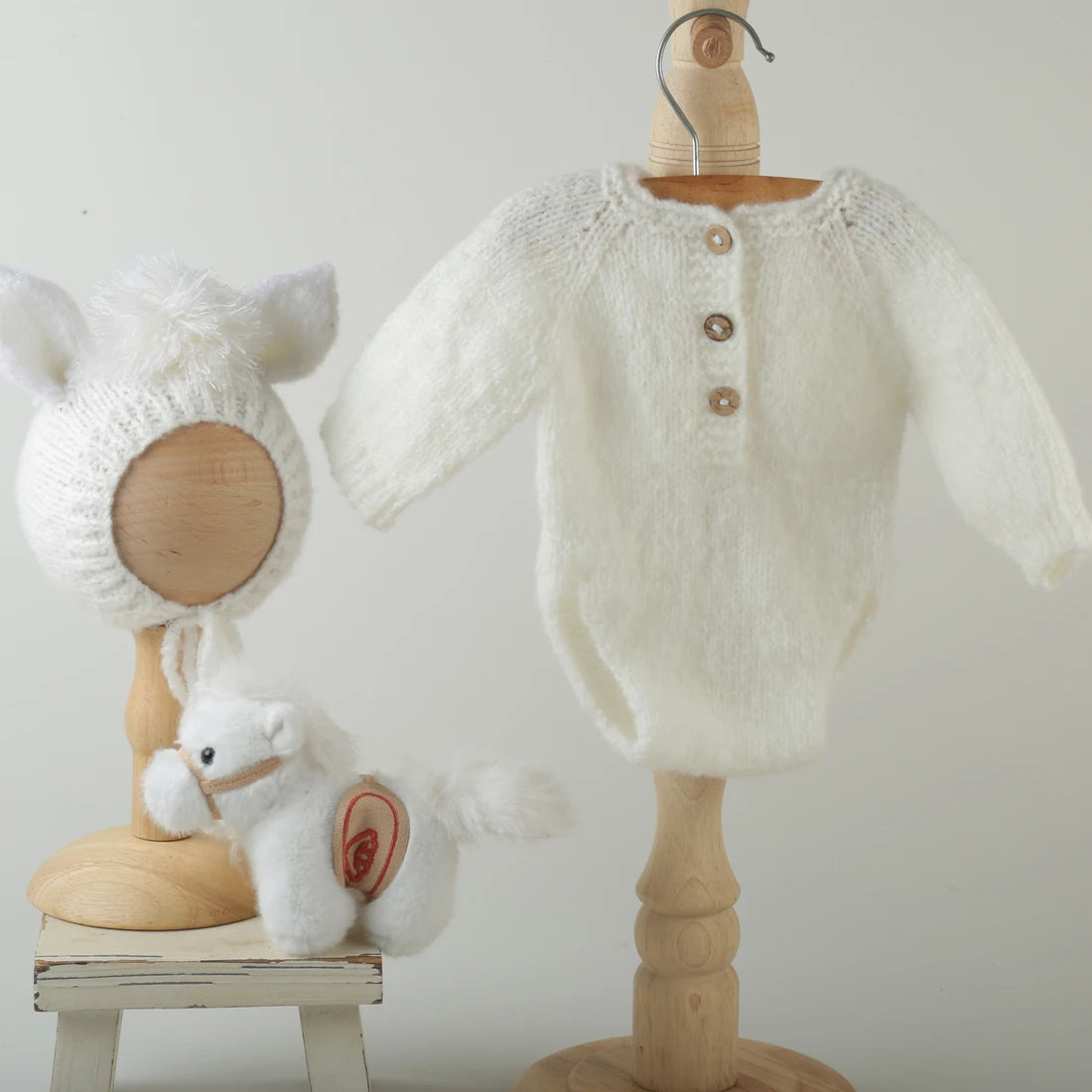 Newborn knitted Horse Jumpsuits Outfit Newborn Photography Props Crochet Baby Horse Romper And Toy Set