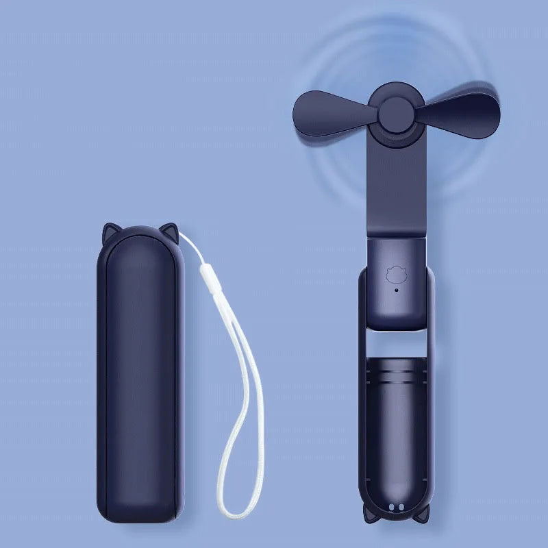 Portable Fan 2000mAh USB Rechargeable 3 Speed Mini Handheld Foldable Fan Hand Held Small Pocket Travel Fan with Handy Power Bank