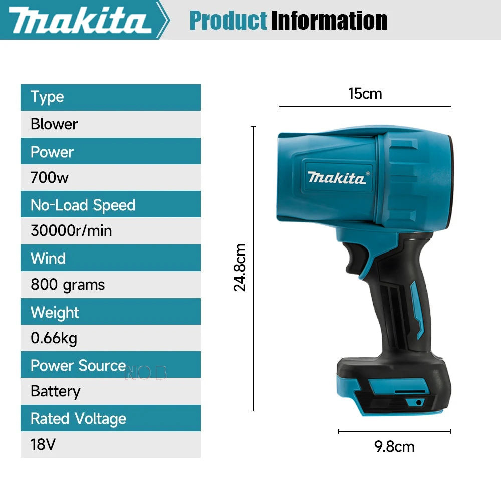 Makita 30000RPM Brushless Electric Turbo Blower Jet Fan 200M/S Handheld Leaf Dust Blowing Tool For Makita 18V Battery Pin