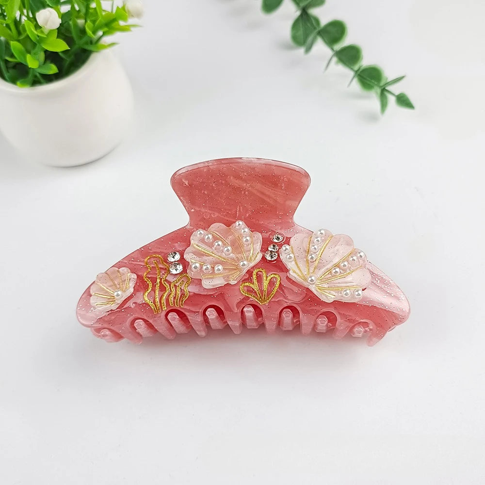 NEW 10.5CM Large Pearl Shell Hair Claw Ocean Series Acrylic Claw Clips Summer Trendy Hair Clips for Women Girls Hair Accessories