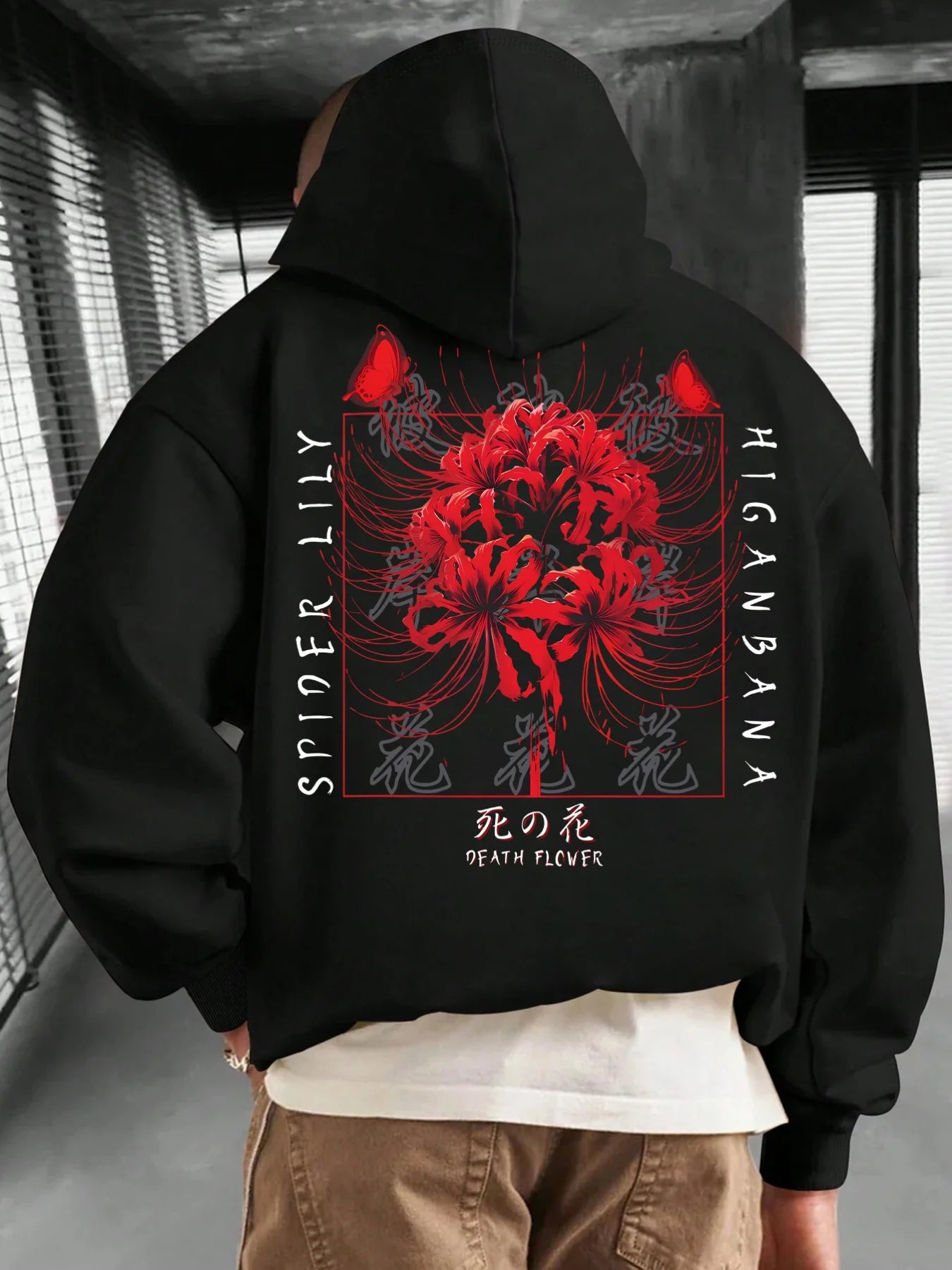 Red Spider Lily Men's Winter hoodie 100%Cotton Japanese higan bana fleece sweatshirt Casual fall clothes y2k oversized hoodie