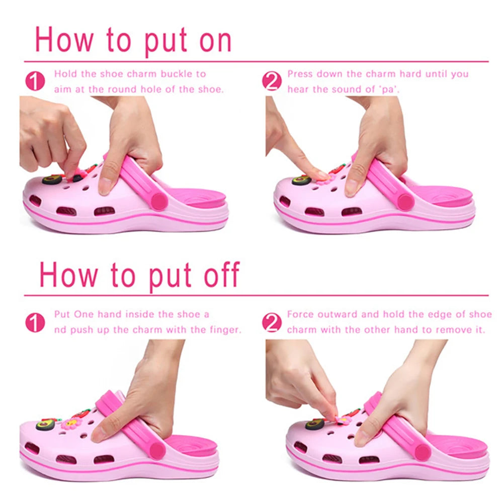 1-100pcs Shoe Charms PVC Shoes Accessories Decorations for Crocs,Bubble Slides Clog Sandals Wristband Buckle Kids Paryt Gifts