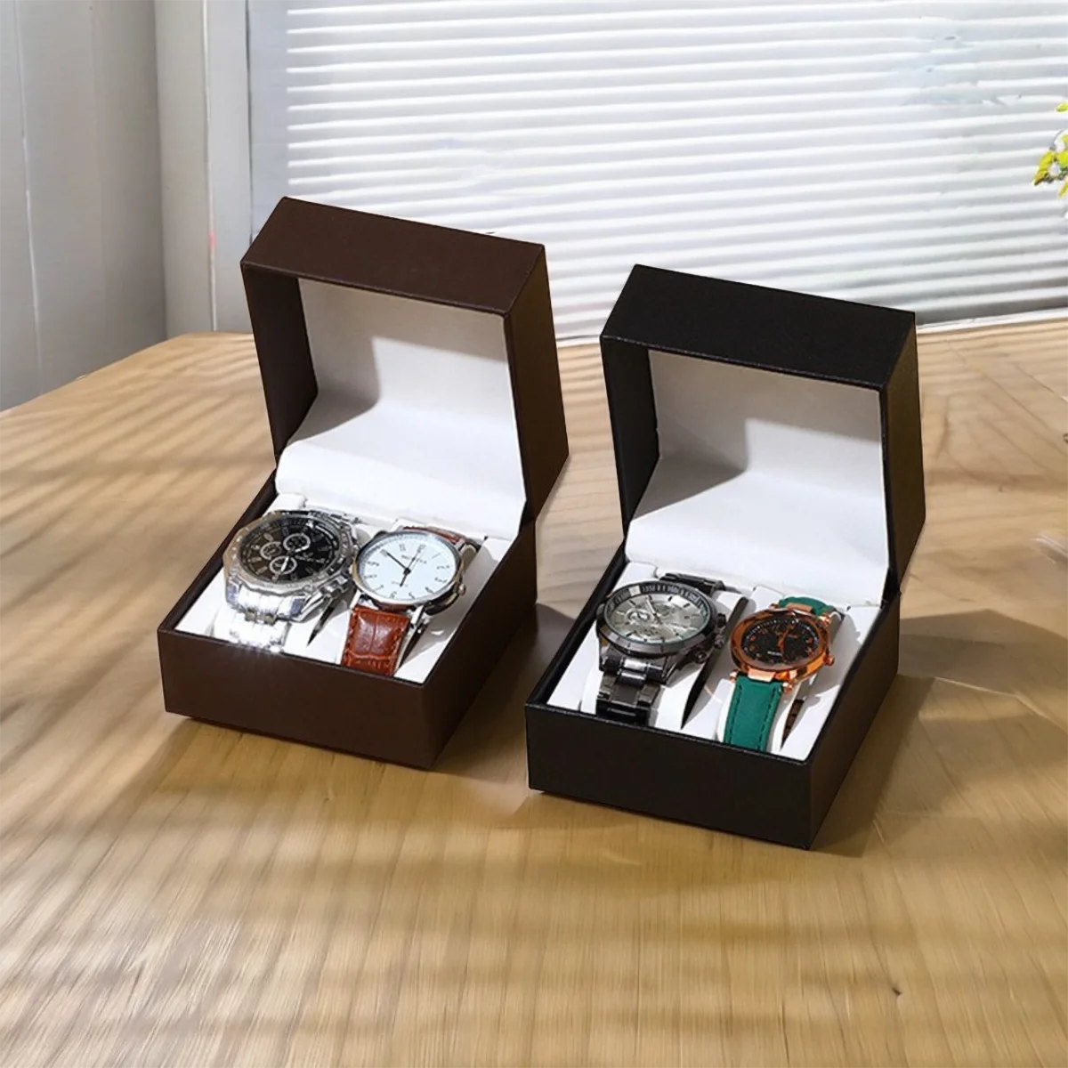 Double Watch Box with Soft Protective Lining - Exquisite Craftsmanship Multi-Color Watch Storage Case for 2 Watches