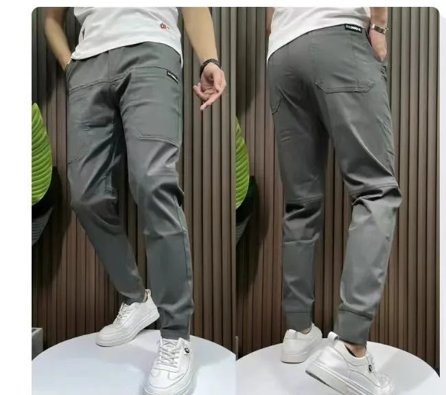 Men's High Stretch Multi-pocket Skinny Cargo Pants Multi-pocket Sweatpants Solid Color Casual Work Outdoor Joggers Trousers