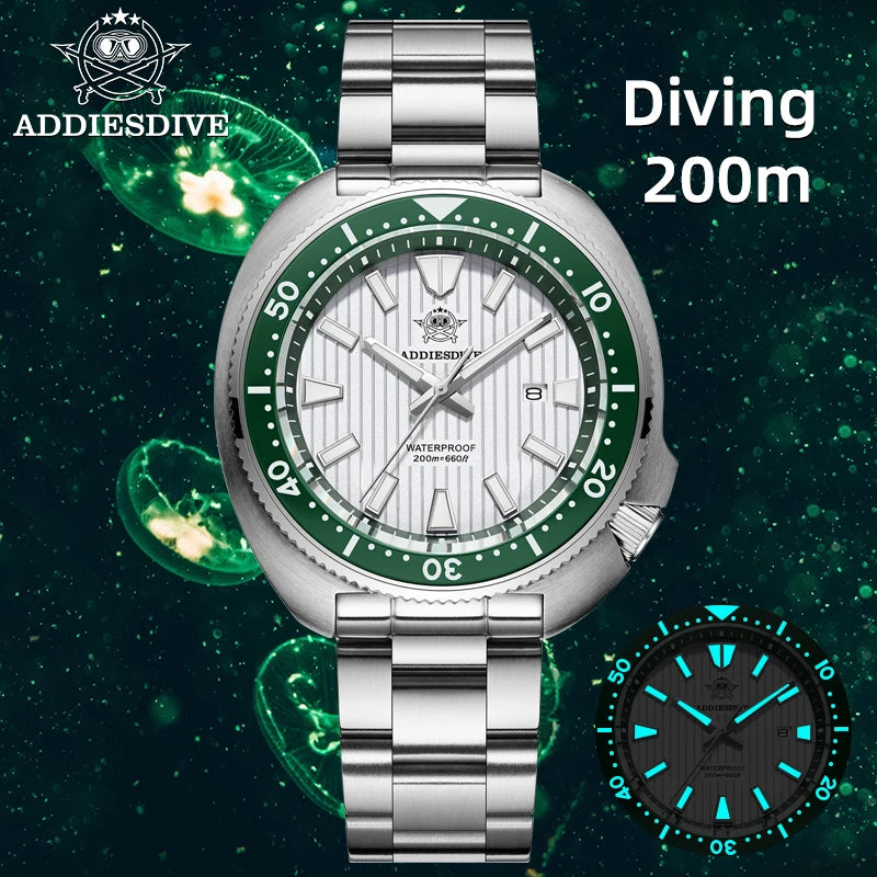 ADDIESDIVE Japan 2115 Sapphire Crystal Men's Watch Waterproof Stainless Steel Quartz Watches Ceramic Bezel Super Luminous Clock