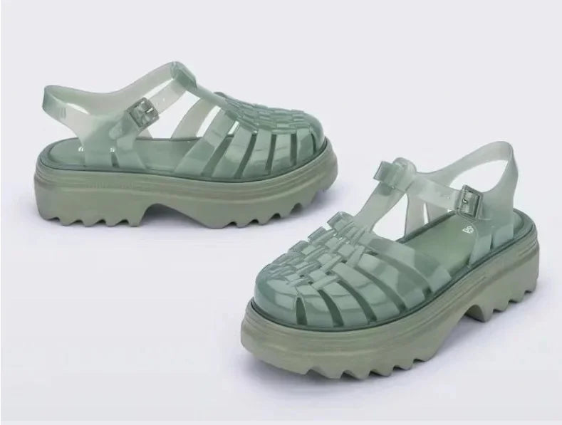 Melissa 2025 Summer Women's Sandals Thick Bottom Jelly Shoes Woven Roman Style Hollow out Design Comfortable PVC Material