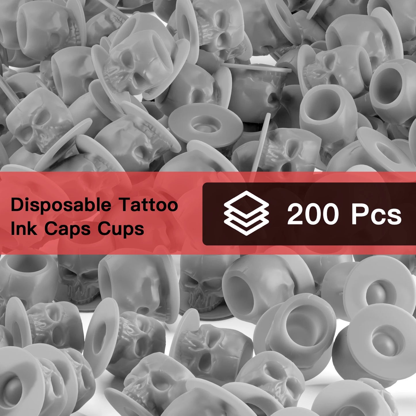 200Pcs Disposable Tattoo Silicone Skull Ink Cup Permanent Makeup Pigment Holder Container Cap Tattoo Ink Accessories for Artist