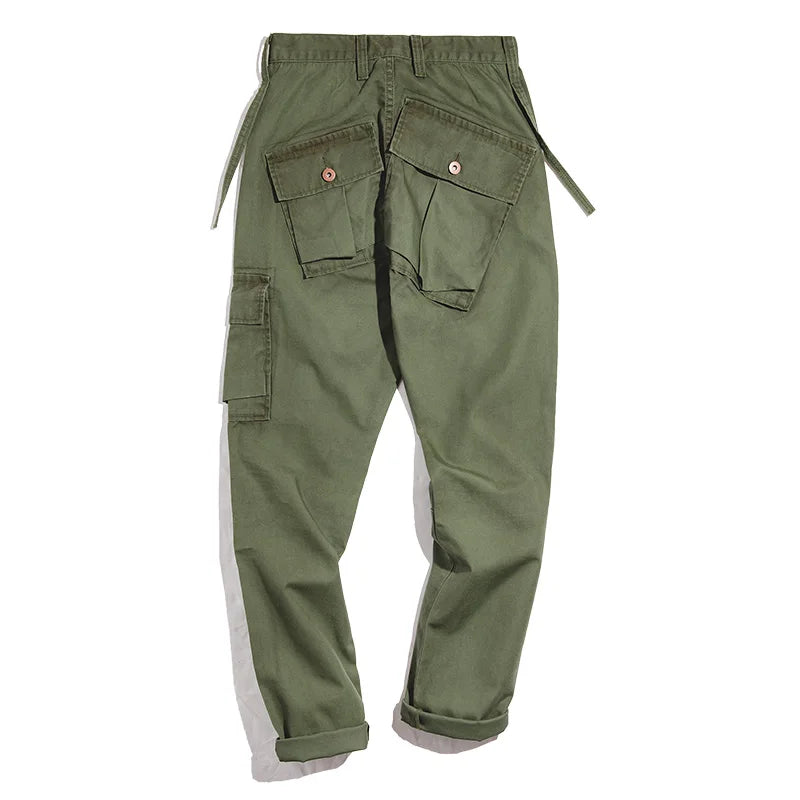 Maden 2023 Autumn Rhombus Cargo Pants Men's  Green Patch Pocket Trousers Uncle Fu 100% Cotton Casual Tactical Pants